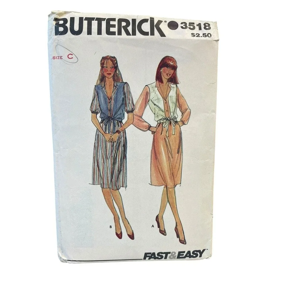 Butterick 3518 Dress & Vest Sewing Pattern Size 12-16 70s Fast & Easy